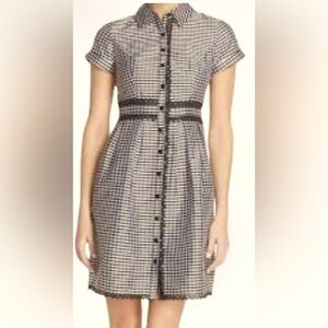 Adrianna Papell | Gingham Tafetta Lace Trim Collared Shirt Midi Dress